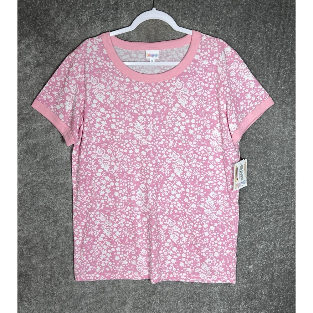 Lularoe Liv Breast Cancer Awareness Top Women Sz XL Pink Floral Short Sleeve New